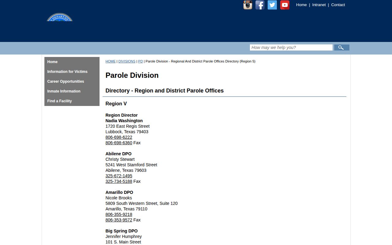Loving County post-release supervision Region V parole directory